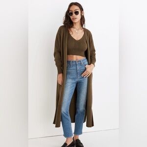 Madewell Brodale Duster Cardigan and Crop Sweater Tank Set in Military Green